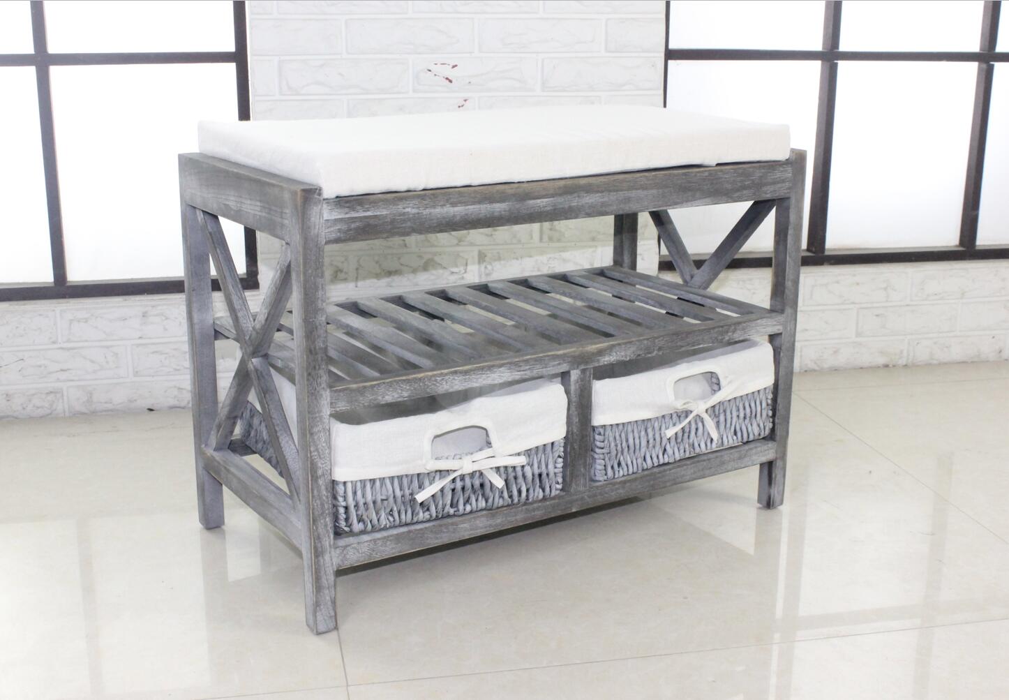 Grey Wash Storage Bench