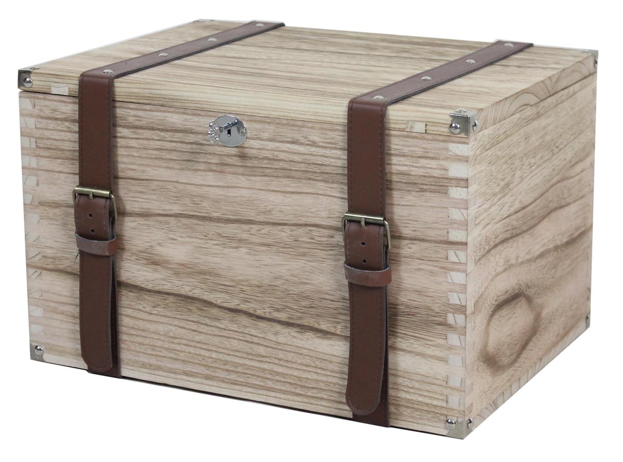 Wooden storage box with lock & belt-3381