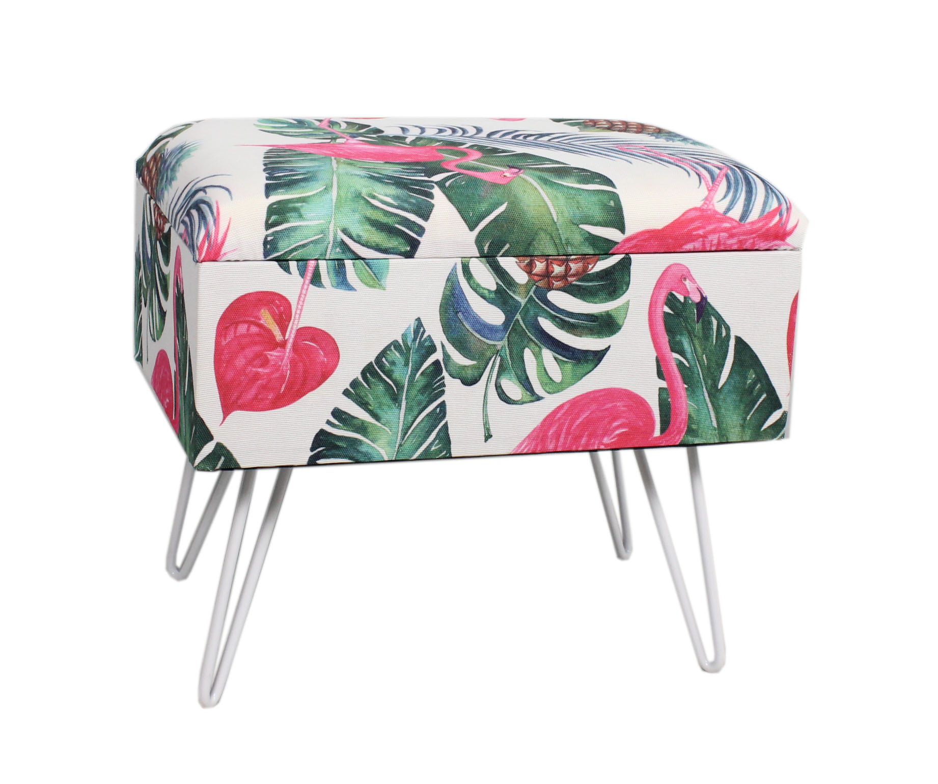 Wood & Fabric Footstool with leaf design-5597