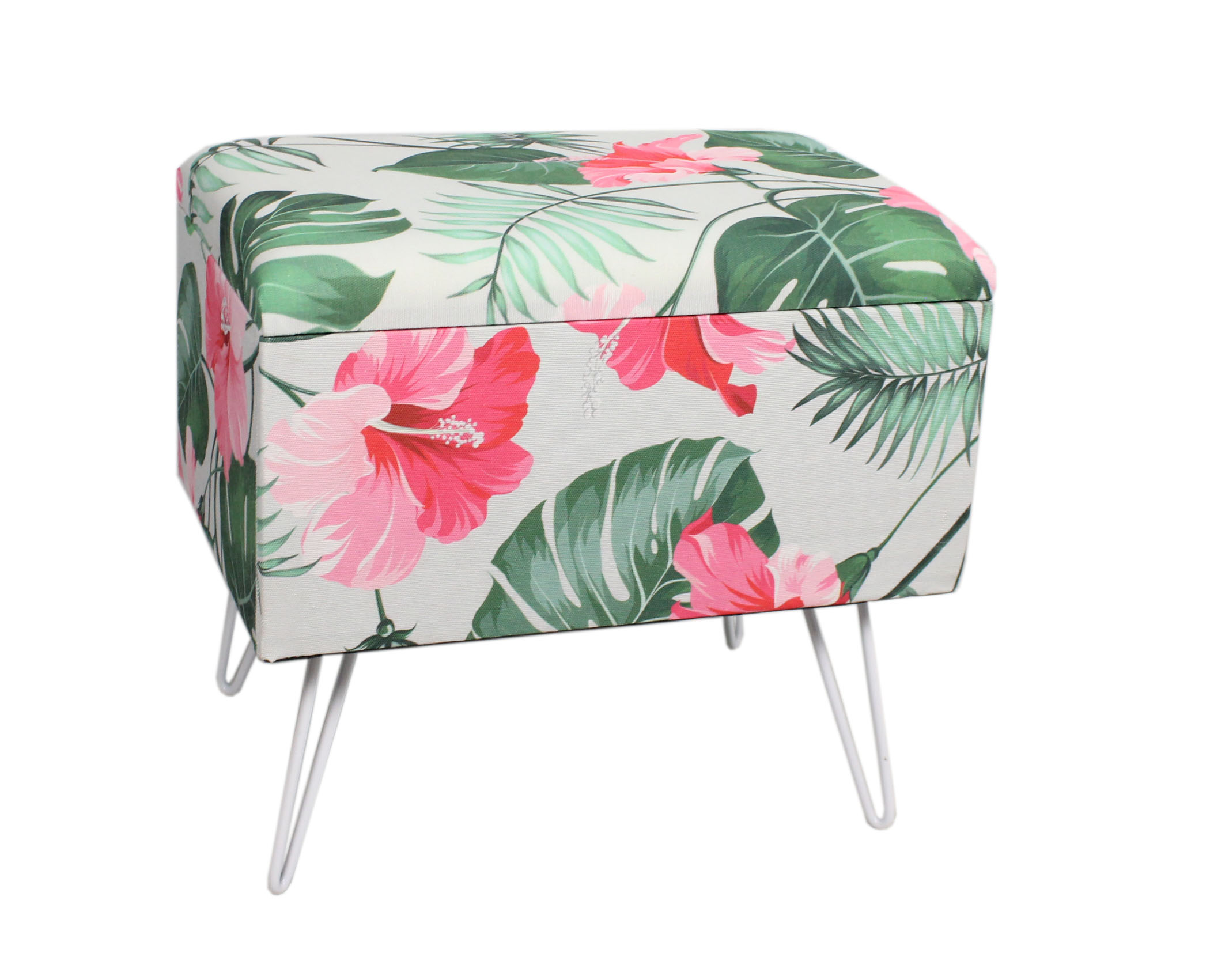 Wood & Fabric Footstool with leaf design-5599