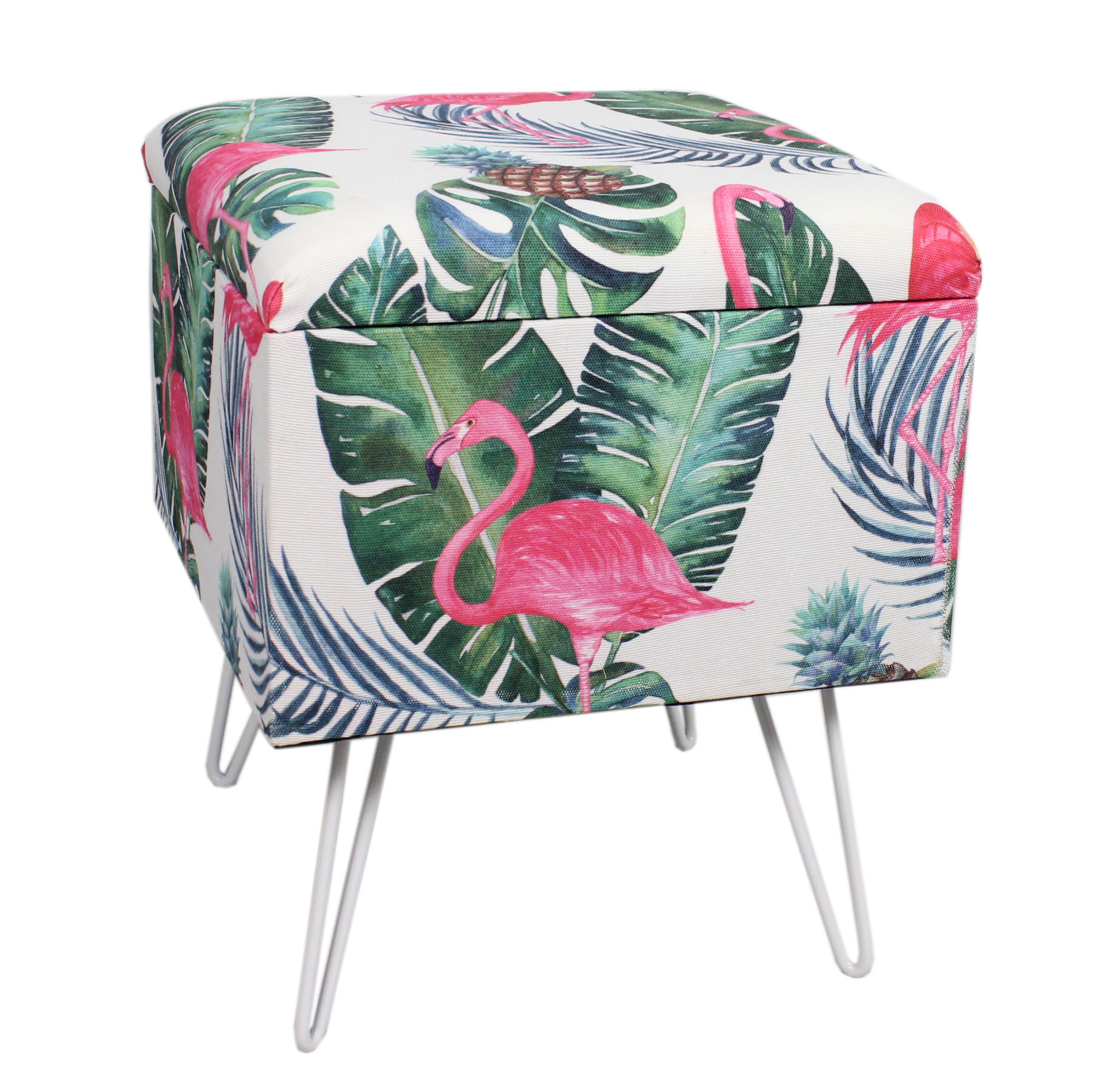 Wood & Fabric Footstool with leaf design-5596