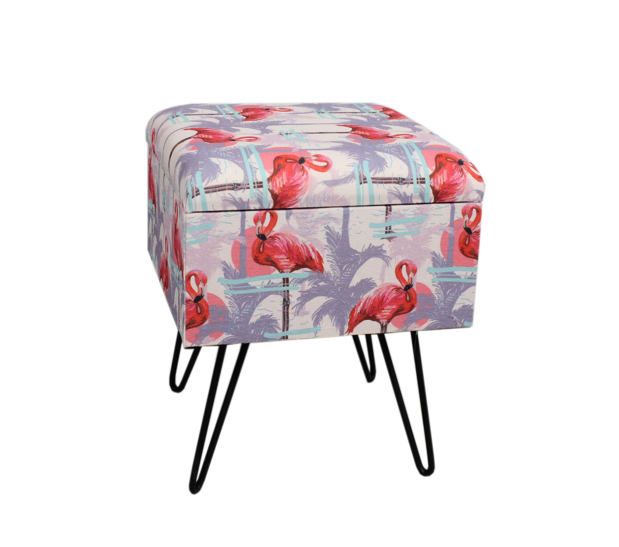 Wood & Fabric Footstool with leaf design-5595