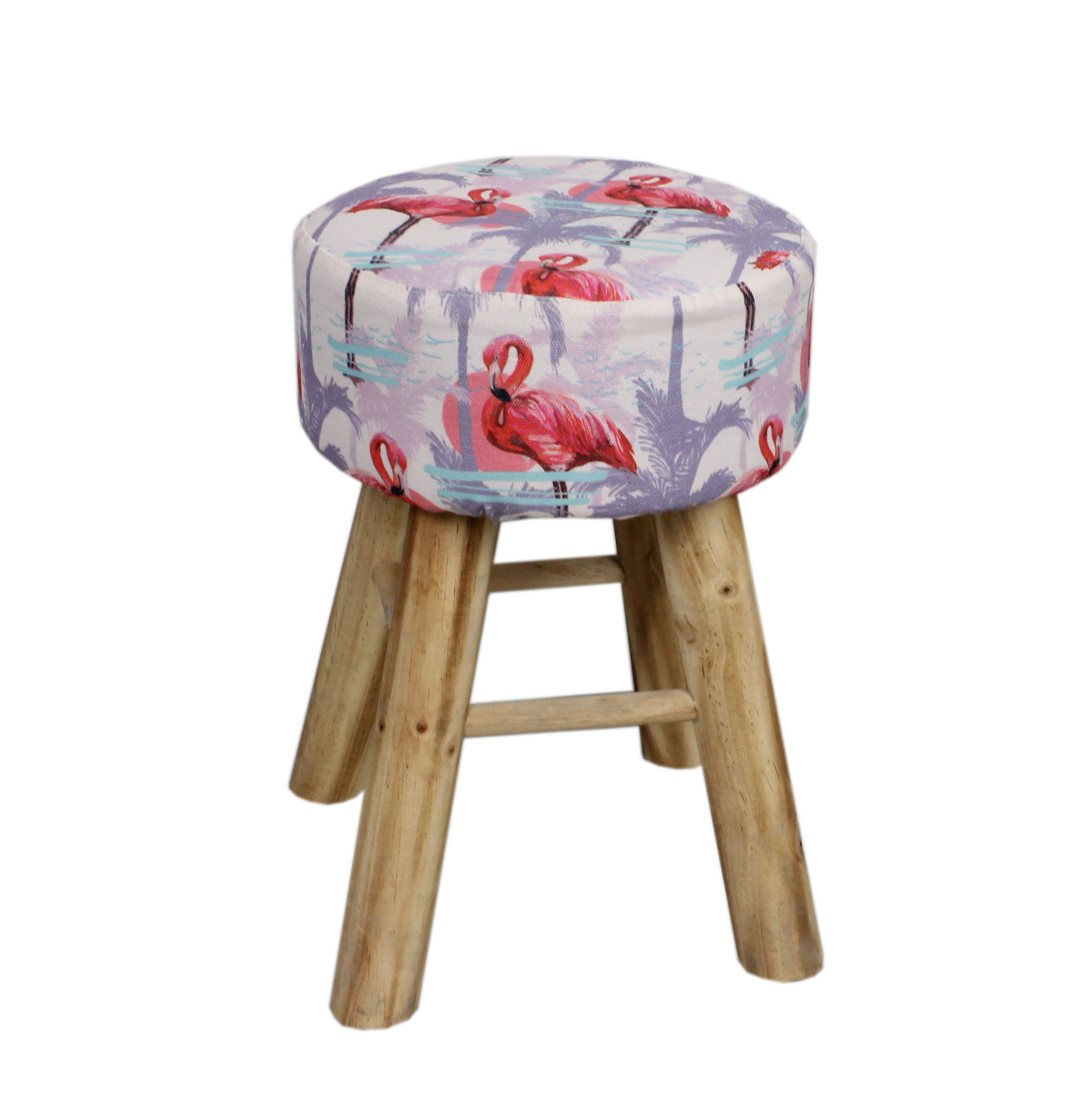 Wood & Fabric Footstool with leaf design-5594