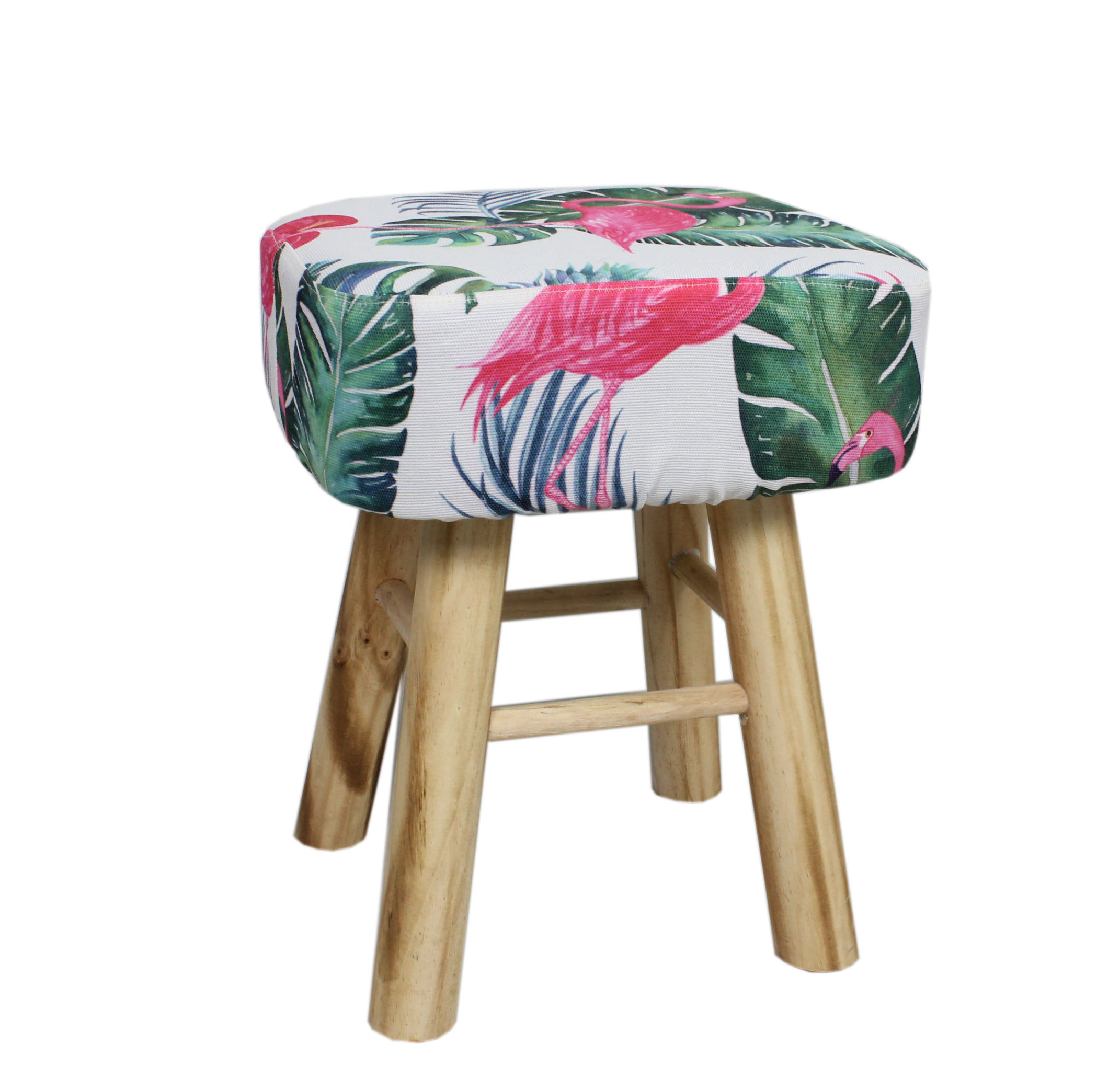 Wood & Fabric Footstool with leaf design-5592