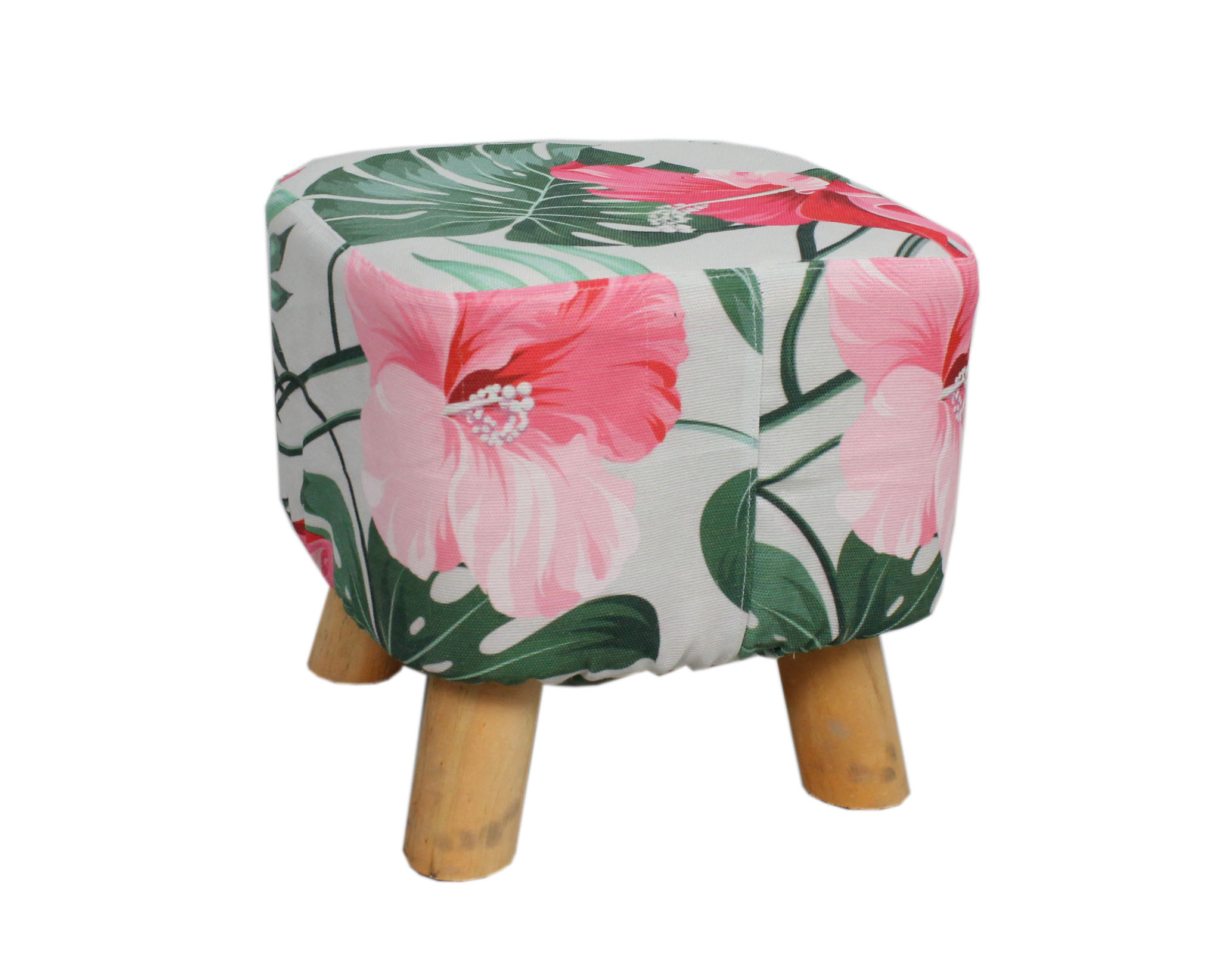 Wood & Fabric Footstool with leaf design-5591