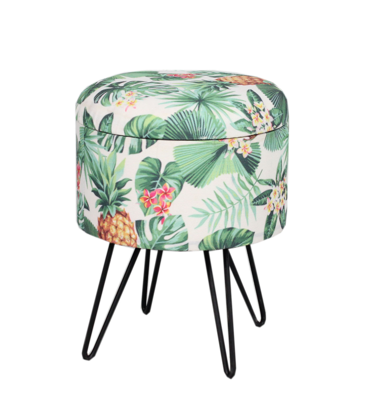 Wood & Fabric Footstool with leaf design-5715