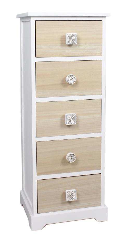 White drawer chest, Natural painted knobs -5536