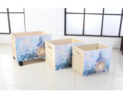 Wooden tools storage box with wheel S/3  5166