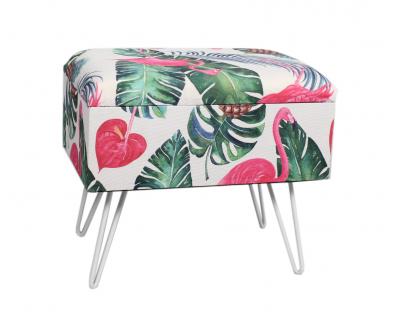 Wood & Fabric Footstool with leaf design-5597