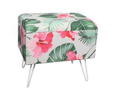 Wood & Fabric Footstool with leaf design-5599