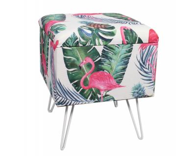 Wood & Fabric Footstool with leaf design-5596