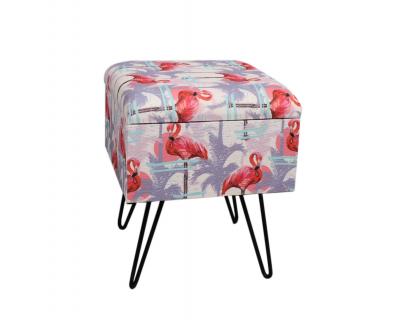 Wood & Fabric Footstool with leaf design-5595