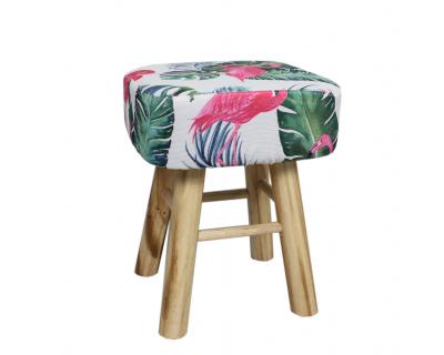 Wood & Fabric Footstool with leaf design-5592