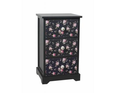 Black drawer chest, floral pattern drawers-5531