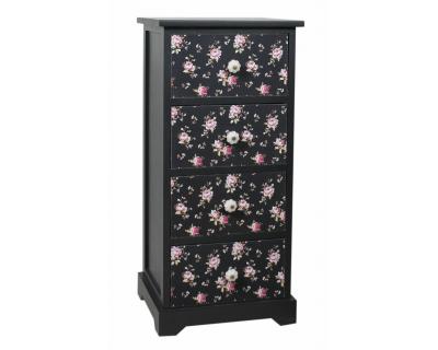 Black drawer chest, floral pattern drawers-5532