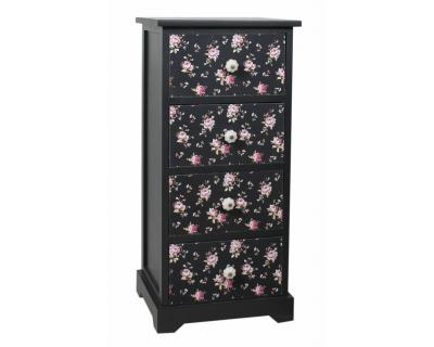 Black drawer chest, floral pattern drawers-5532
