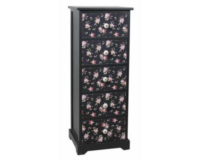 Black drawer chest, floral pattern drawers-5533